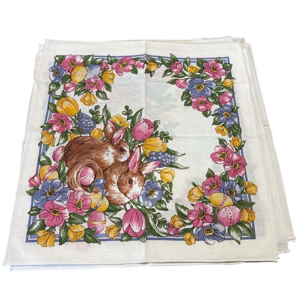 SPRING BUNNY DINNER NAPKINS 20" SQUARE SET OF 7 100% COTTON HOLIDAY EASTER